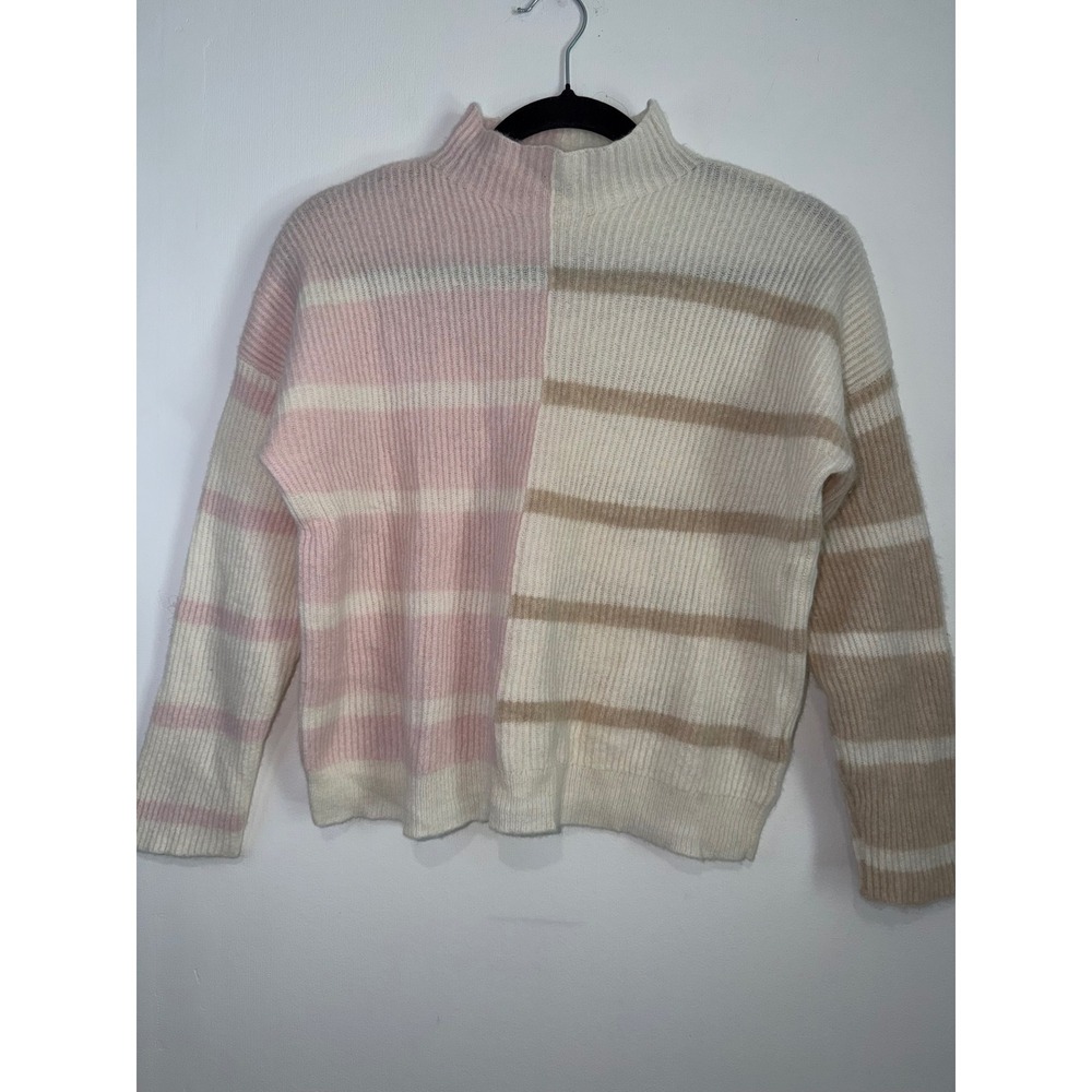 Vineyard Vines 100% Cashmere Striped Colorblock Mock Neck Sweater Pink Tan M